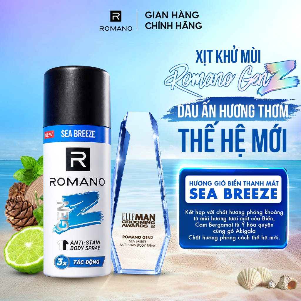 [DEBUT T5] Combo 2 Xịt khử mùi toàn thân cho nam Romano ngăn vệt ố vàng Genz / ngăn mô hôi ( 140ml / 150ml x 2 ) - Live