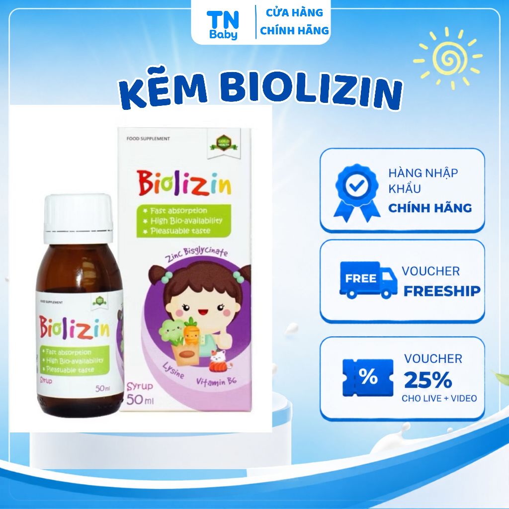 Kẽm Biolizin Cho Bé 50ml - Hỗ Trợ Bé Tăng Đề Kháng, Ăn Ngon, Bổ Sung Kẽm Lysine B6, Vị Đào Dễ Uống