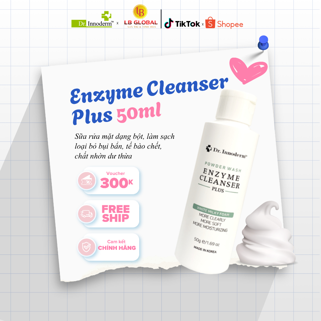 [Dr.Innoderm]_Sửa rửa mặt dạng bột_Enzyme Cleanser 50g_Sản phẩm chính hãng_Xuất VAT 100%