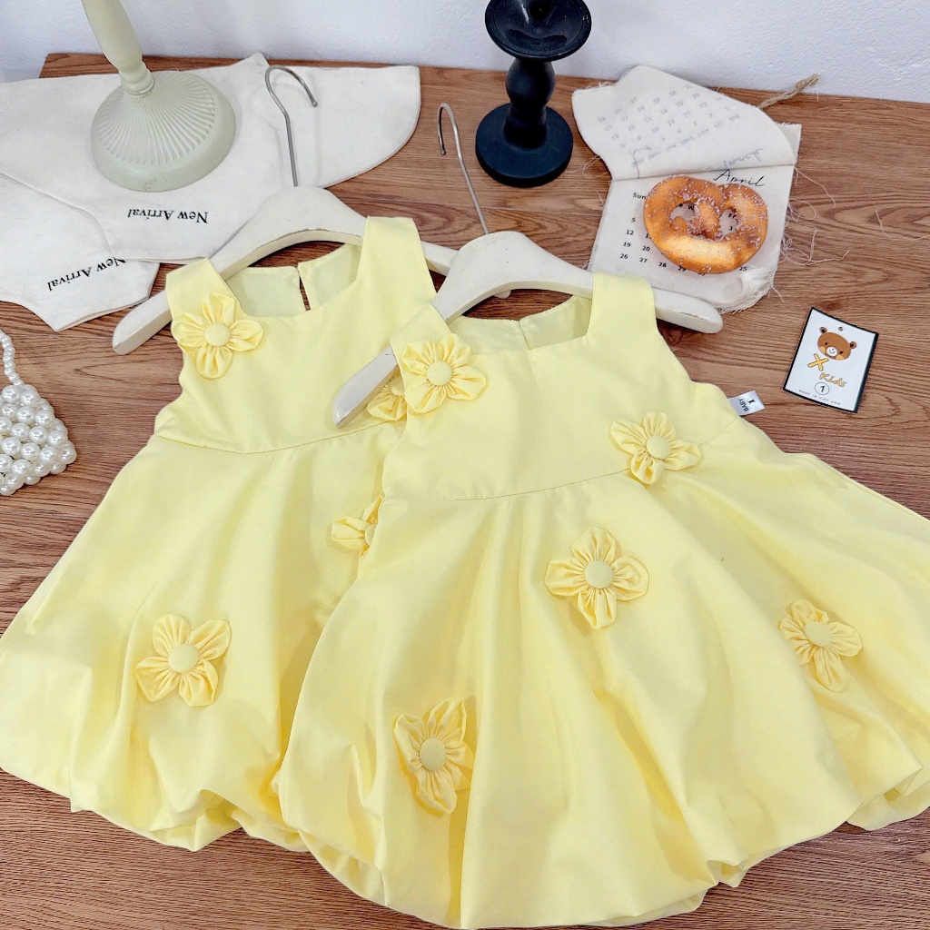 Váy Vàn Đính Hoa Dáng Bí Bé Gái Váy Sát Nách Cho Bé 10-30KG Chất Liệu Thoáng Mát Mềm Mịn -BR7