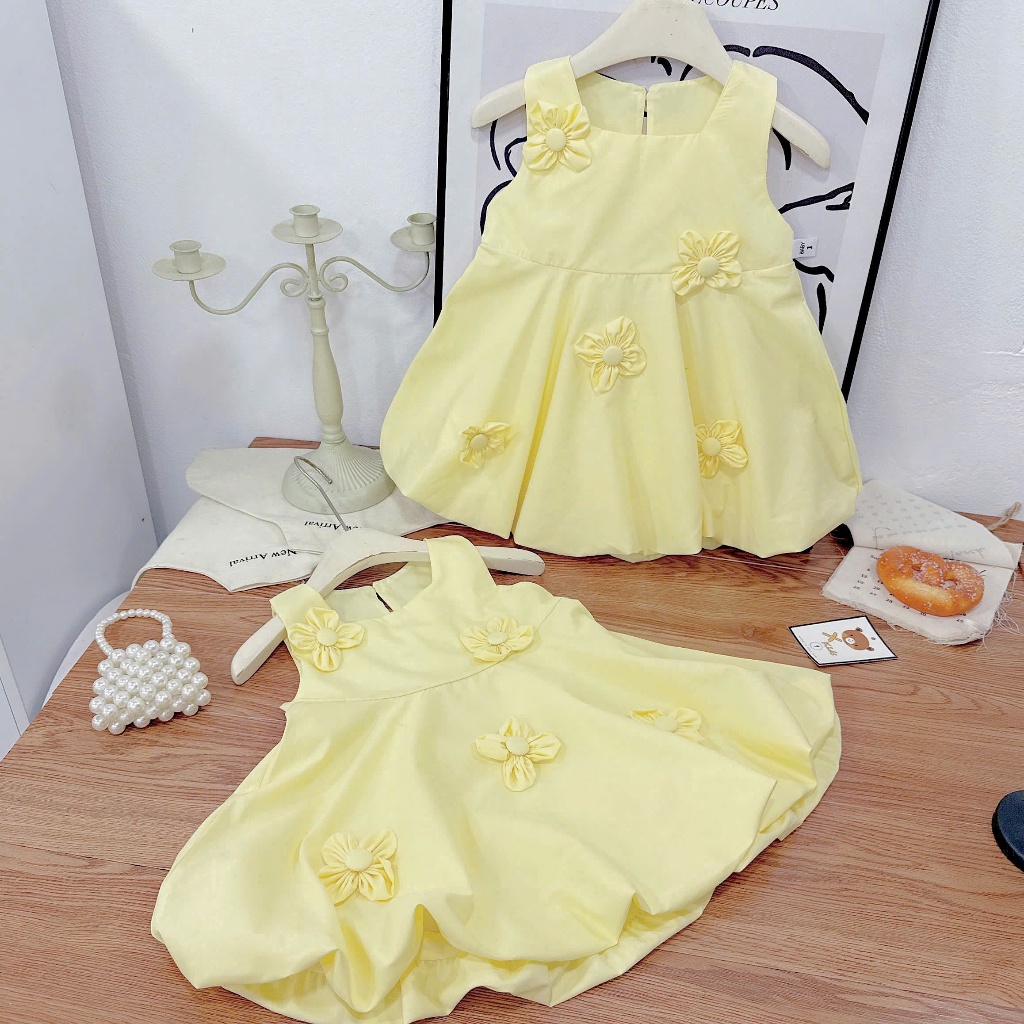 Váy Vàn Đính Hoa Dáng Bí Bé Gái Váy Sát Nách Cho Bé 10-30KG Chất Liệu Thoáng Mát Mềm Mịn -BR7