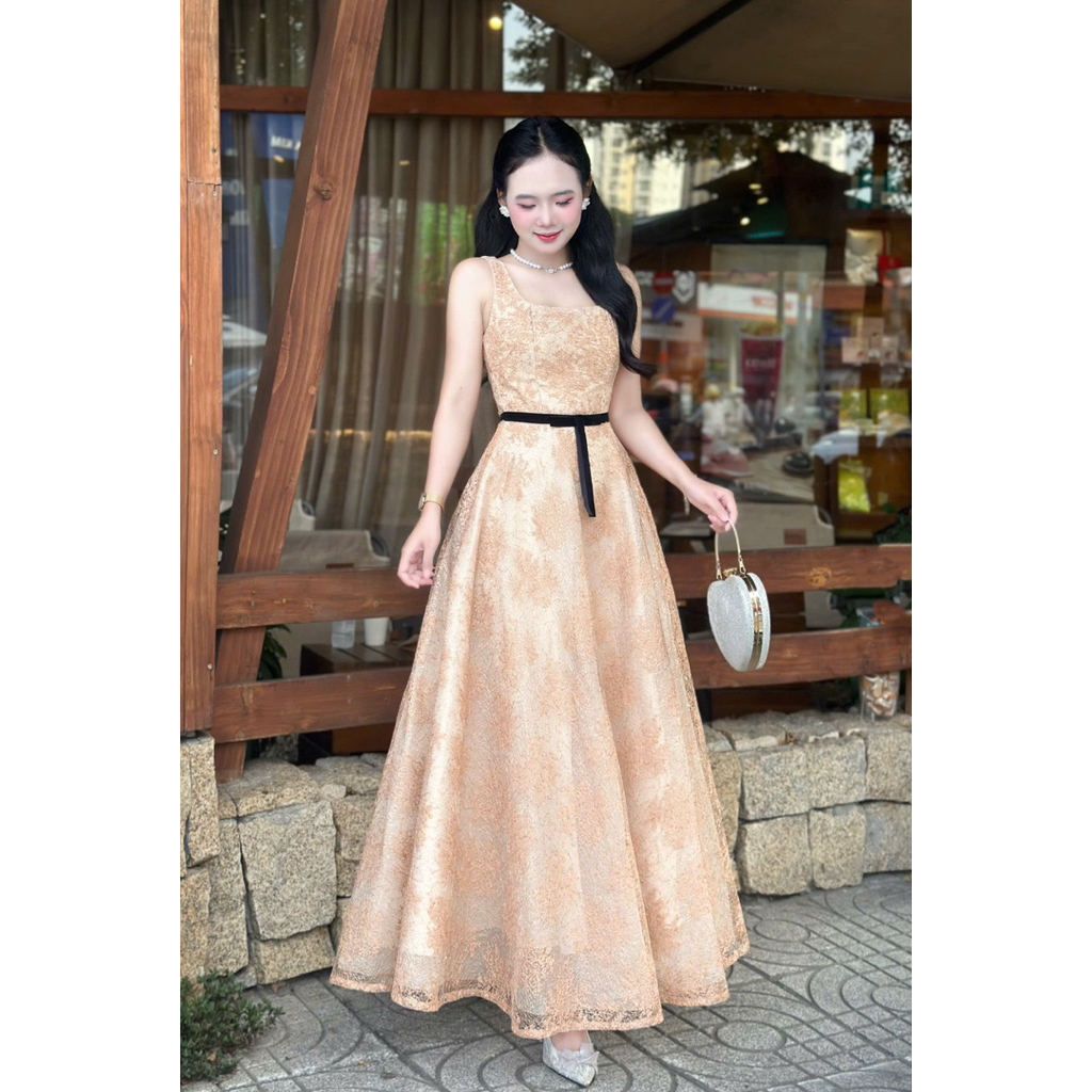Đầm Váy Dự Tiệc Ren Lasy Thời Trang Nữ Chất Ren Kim Tuyến Lấp Lánh Đi Tiệc Sang Trọng Vibe Tiểu Thư