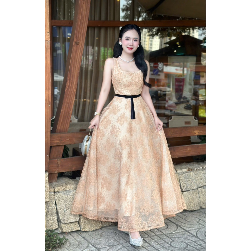 Đầm Váy Dự Tiệc Ren Lasy Thời Trang Nữ Chất Ren Kim Tuyến Lấp Lánh Đi Tiệc Sang Trọng Vibe Tiểu Thư