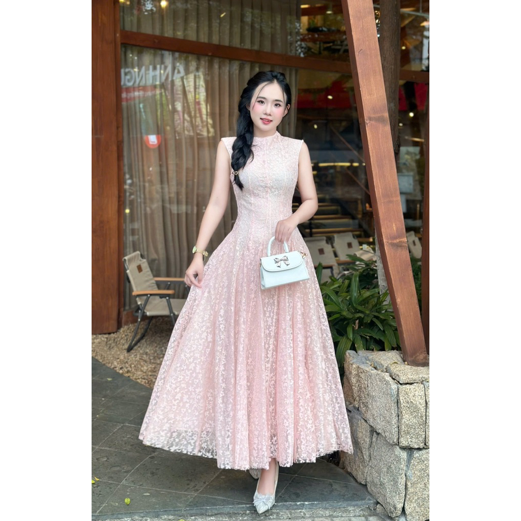 Váy Đầm Ren Hoa Thời trang Nữ LASY D1125 Cổ Tròn Sát Nách Dáng Dài Chuẩn Form Tôn Dáng
