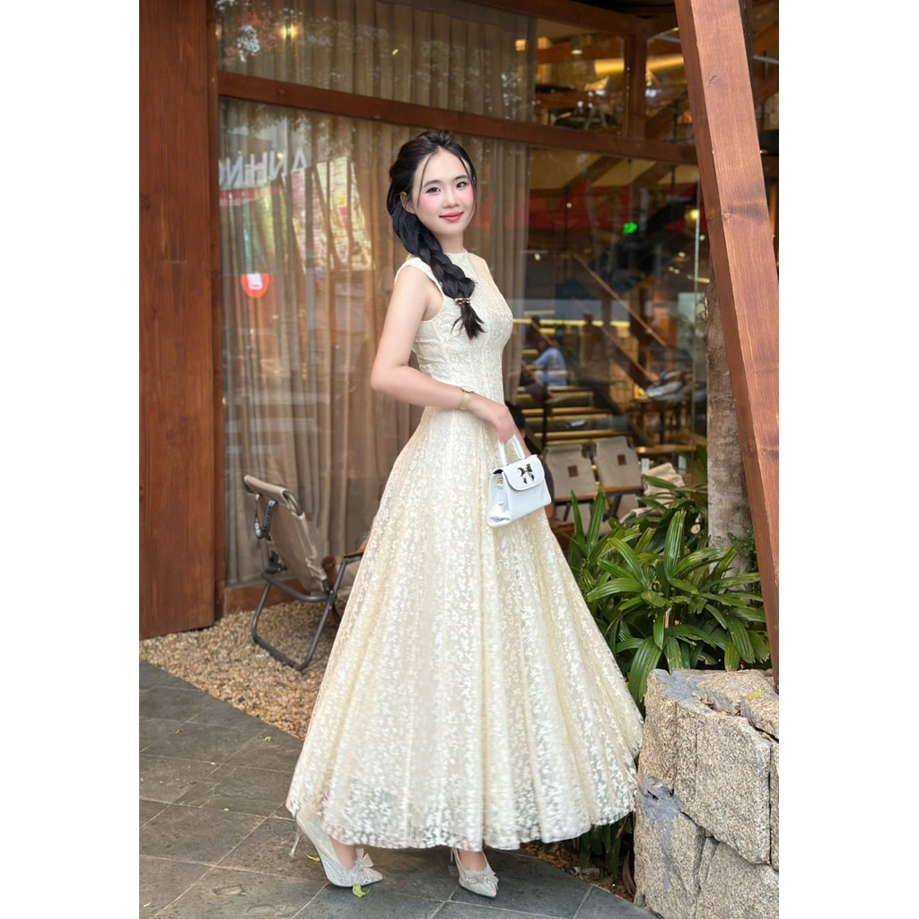 Váy Đầm Ren Hoa Thời trang Nữ LASY D1125 Cổ Tròn Sát Nách Dáng Dài Chuẩn Form Tôn Dáng