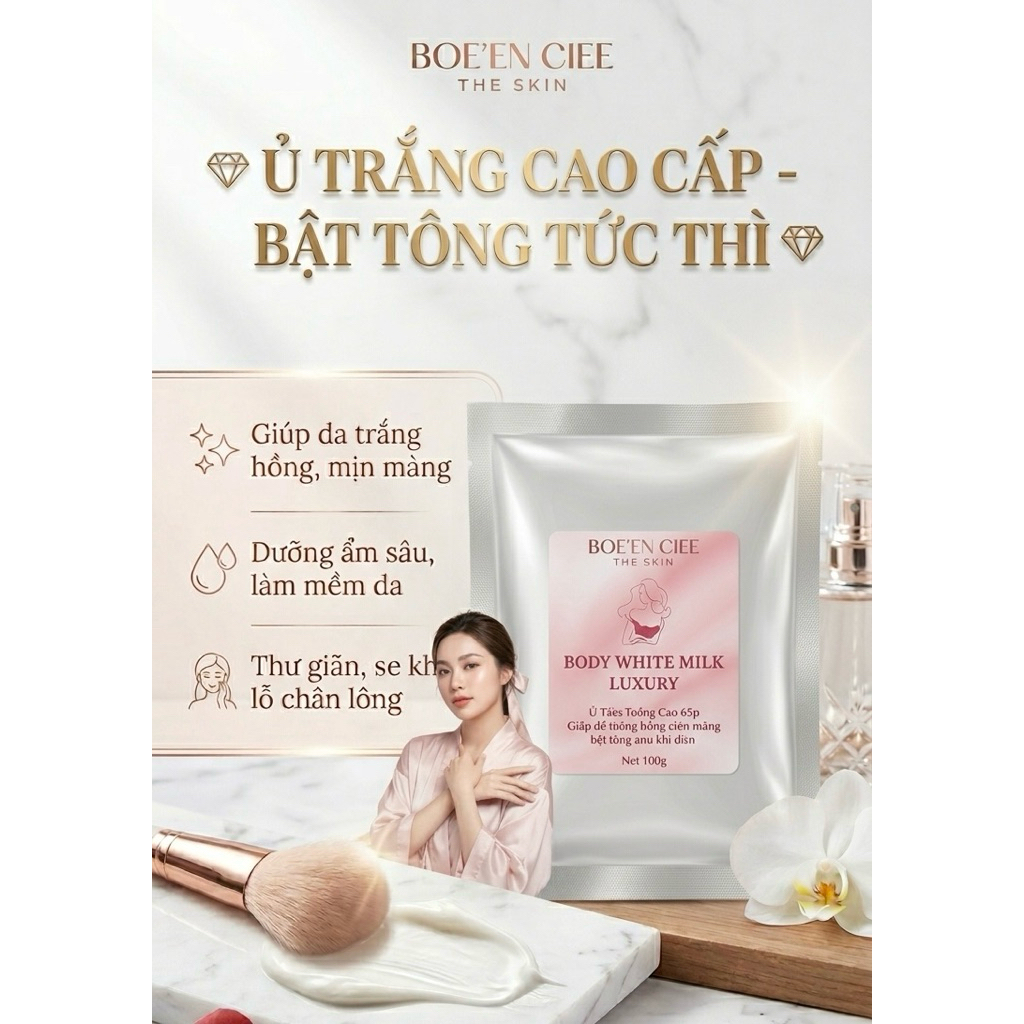 Tắm ủ trắng da cao cấp 100g Body White Milk Luxury giúp dưỡng ẩm làm sáng da mềm mịn bật tông sau khi tắm