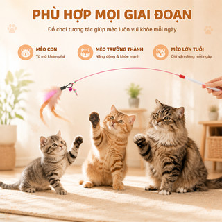 Cần Câu Mèo Vũ Có Chuông 90cm – Đồ Chơi Giúp Mèo Vận Động