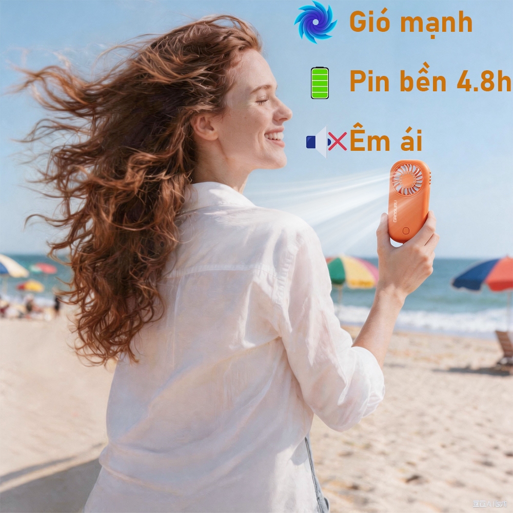 【GIÓ SIÊU MẠNH】MINISO Quạt Mini Cầm Tay Turbo – Nhỏ Gọn, 5 Cấp Gió, Pin 1200mAh, Siêu Mát