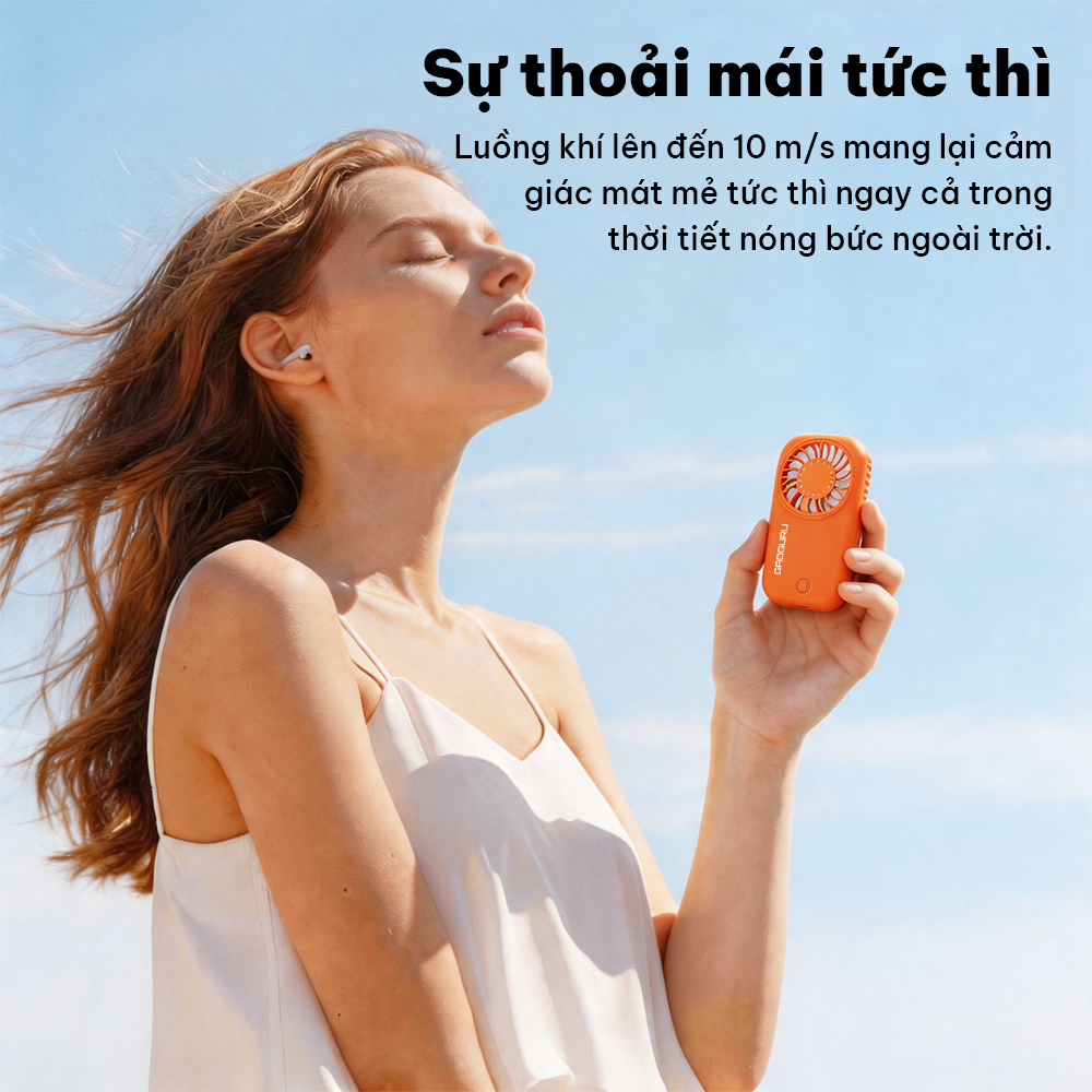 【GIÓ SIÊU MẠNH】MINISO Quạt Mini Cầm Tay Turbo – Nhỏ Gọn, 5 Cấp Gió, Pin 1200mAh, Siêu Mát