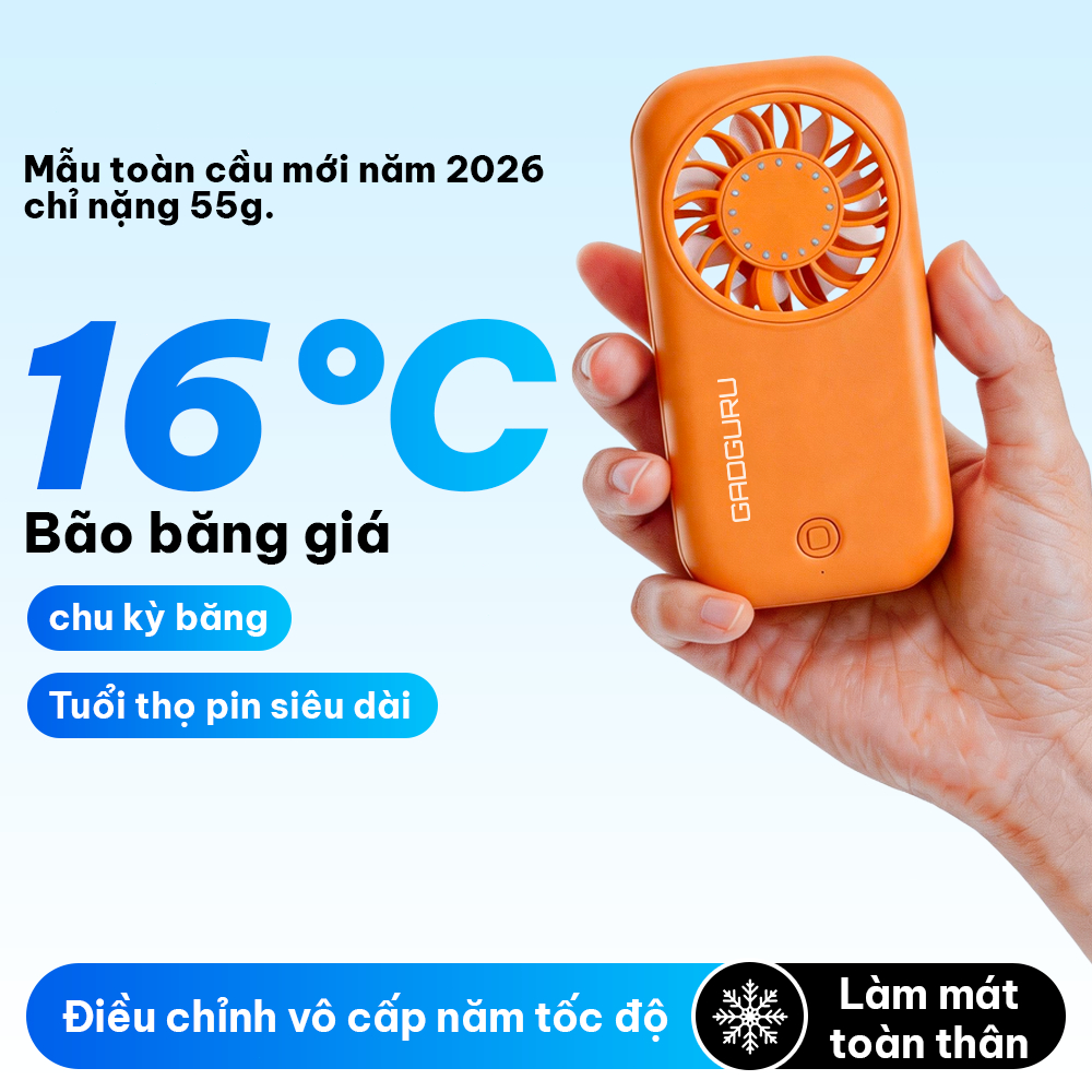 【GIÓ SIÊU MẠNH】MINISO Quạt Mini Cầm Tay Turbo – Nhỏ Gọn, 5 Cấp Gió, Pin 1200mAh, Siêu Mát