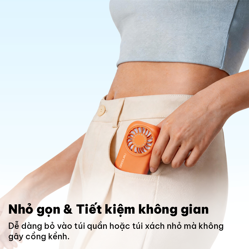 MINISO Quạt Cầm Tay Siêu Mini Dễ Thương – 5 Cấp Độ Gió, Tích Điện, Nhỏ Gọn, Mang Theo Mọi Lúc