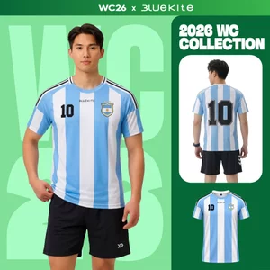 Áo thể thao nam retro phong cách Argentina BLUEKITE 124 chính hãng áo đá bóng vải thun kim cương thoáng khí co giãn