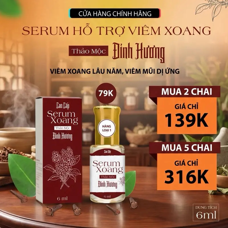 Serum Hỗ Trợ Viêm Xoang– Hỗ Trợ Viêm Xoang, Nghẹt Mũi, Viêm Mũi Dị Ứng, Đau Nhức Đầu, Nhức Cánh Mũi Chóng Mặt-6ml