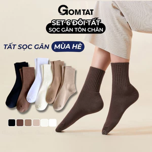 Combo 6 đôi tất cổ cao trơn sọc gân GOMTAT, vớ nữ cao cổ chất vải dày dặn êm ái, khử khuẩn thoáng khí - OAS-1701-CB6