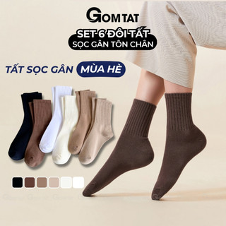 Combo 6 đôi tất cổ cao trơn sọc gân GOMTAT, vớ nữ cao cổ chất vải dày dặn êm ái, khử khuẩn thoáng khí - OAS-1701-CB6