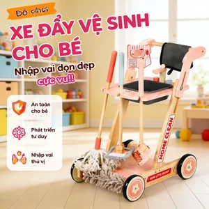 Xe đẩy vệ sinh gỗ bé 3-6 tuổi kích 41×30×55.5cm đồ chơi giáo dục nhập vai