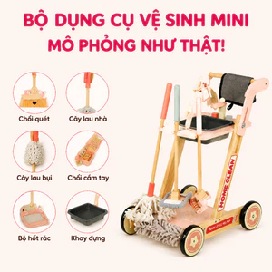 Xe đẩy lau nhà bánh xe êm gỗ an toàn phát triển kỹ năng cho bé