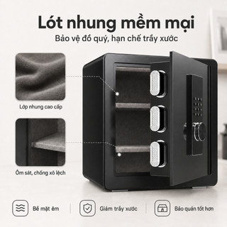 Két Sắt Điện Tử Màn Hình LCD 3 Tầng Lưu Trữ, Khóa Mật Mã, Có Chìa Dự Phòng, Lót Nhung Bên Trong, Kích Thước 45x38x30cm