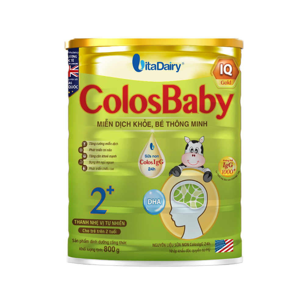 Sữa ColosBaby IQ Gold Vitadairy 800g, Sữa Non IgG 1000+mg DHA 2'-FL HMO Hỗ Trợ Tăng Miễn Dịch - TN Baby