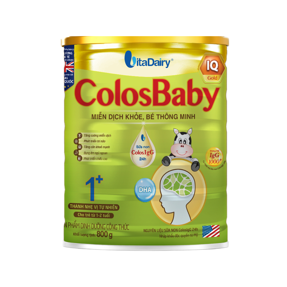 Sữa ColosBaby IQ Gold Vitadairy 800g, Sữa Non IgG 1000+mg DHA 2'-FL HMO Hỗ Trợ Tăng Miễn Dịch - TN Baby