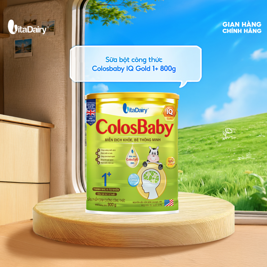 Sữa ColosBaby IQ Gold Vitadairy 800g, Sữa Non IgG 1000+mg DHA 2'-FL HMO Hỗ Trợ Tăng Miễn Dịch - TN Baby