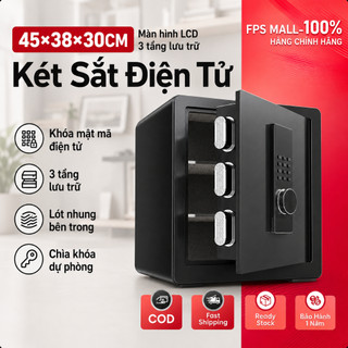 Két Sắt Điện Tử Màn Hình LCD 3 Tầng Lưu Trữ, Khóa Mật Mã, Có Chìa Dự Phòng, Lót Nhung Bên Trong, Kích Thước 45x38x30cm