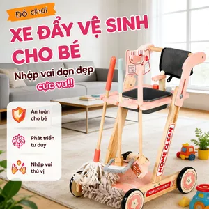 Đồ chơi xe lau nhà gỗ an toàn bộ dụng cụ đầy đủ quà tặng bé trai gái