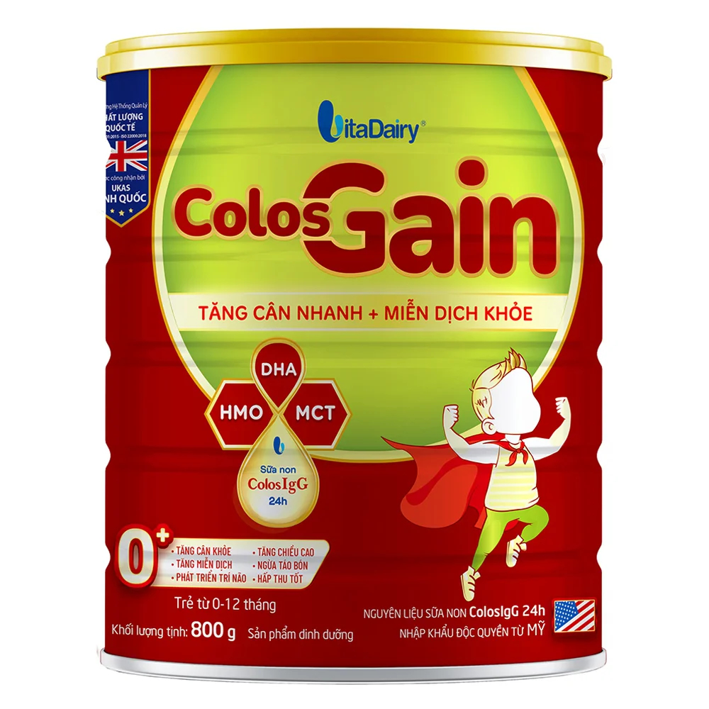 Sữa Colos Gain 800g Vitadairy, Hỗ Trợ Bé Tăng Cân Nhanh, Sữa Non IgG Tăng Miễn Dịch Cho Bé Suy Dinh Dưỡng - TN Baby