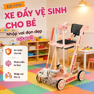 Xe vệ sinh mini gỗ cho bé 3 tuổi kích 41×30×55.5cm đồ chơi dọn nhà vui