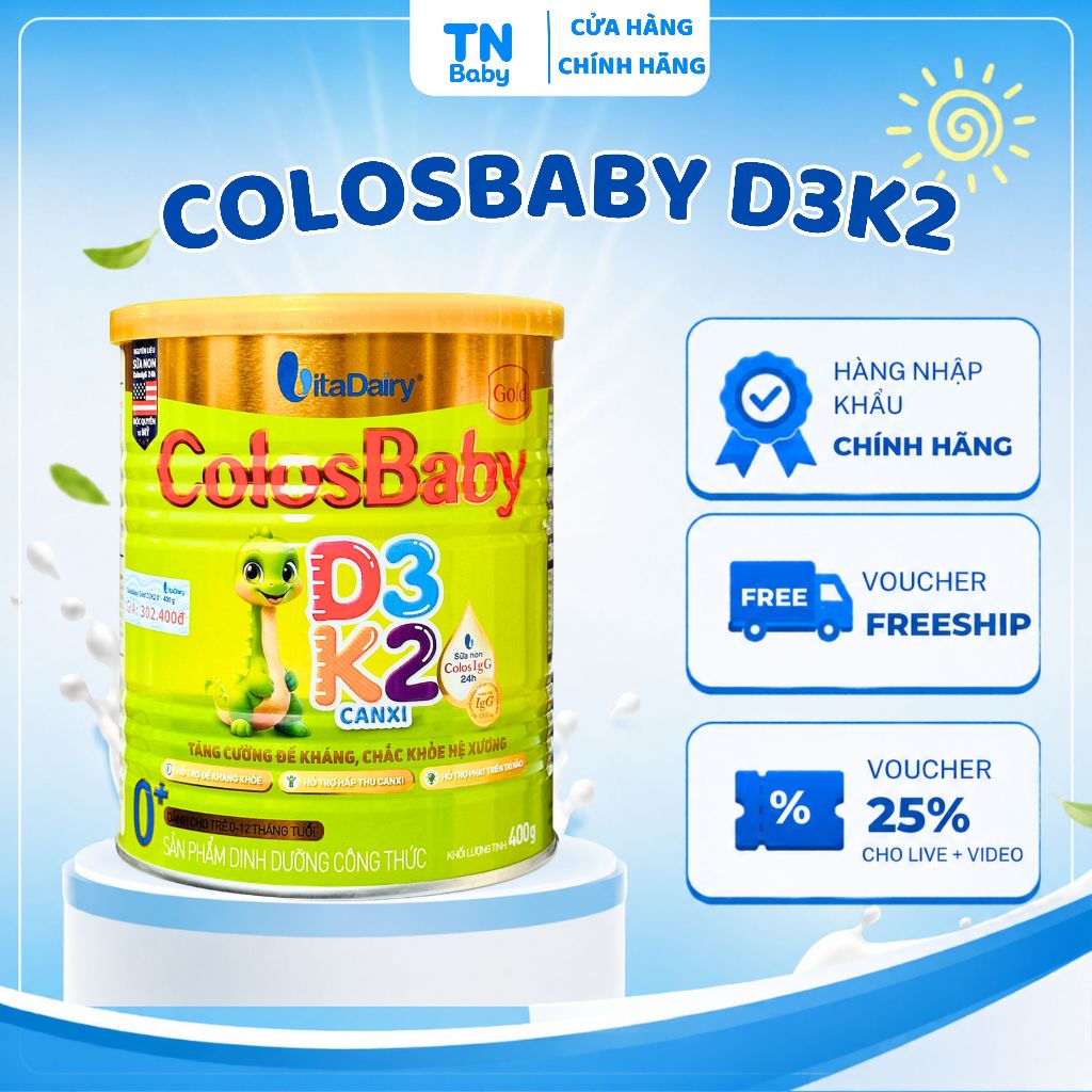Sữa ColosBaby D3K2 Vitadairy 800g, Sữa Non IgG Vitamin D3K2 Chắc Xương Tăng Miễn Dịch Cho Bé - TN Baby