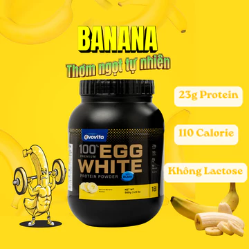 Bột Protein Lòng Trắng Trứng Ovovita Hỗ Trợ Tăng Cơ, Tập Gym Hũ 560g/23 Protein - Dễ Hòa Tan - Vị Chuối - Egg White