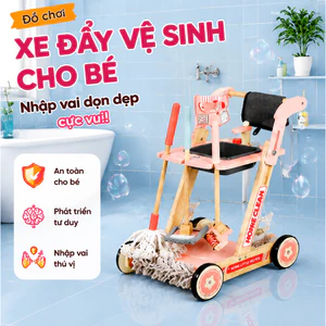 Xe vệ sinh gỗ bé 3-6 tuổi quà Noel sinh nhật bộ dụng cụ vệ sinh