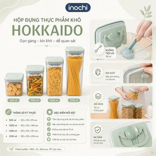 Combo Hộp Đựng Thực Phẩm Khô Inochi - Hokkaido: 500ml/1000ml/1400ml/2100ml, Nhựa PP, An Toàn