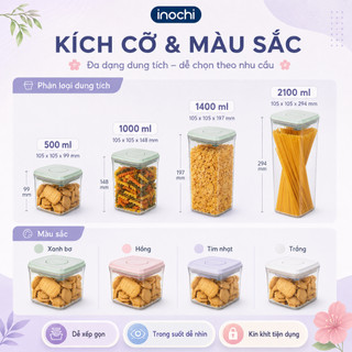 Combo Hộp Đựng Thực Phẩm Khô Inochi - Hokkaido: 500ml/1000ml/1400ml/2100ml, Nhựa PP, An Toàn
