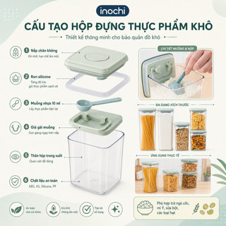Combo Hộp Đựng Thực Phẩm Khô Inochi - Hokkaido: 500ml/1000ml/1400ml/2100ml, Nhựa PP, An Toàn