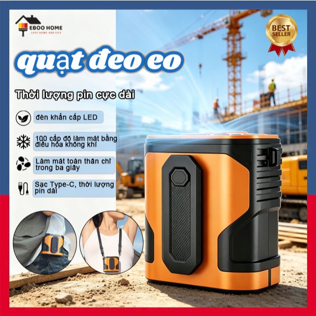 Quạt đeo thắt lưng, quạt làm mát ngoài trời cầm tay USB dạng kẹp, thời lượng pin dài, có đèn ngủ nhỏ