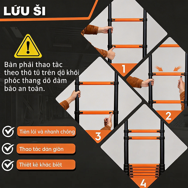 Thang Nhôm Rút Thẳng Thép Carbon Cao Cấp Nhập Khẩu - Cao 1.9M 2.7M 3.9M 4.3M 5.1M 5.9M