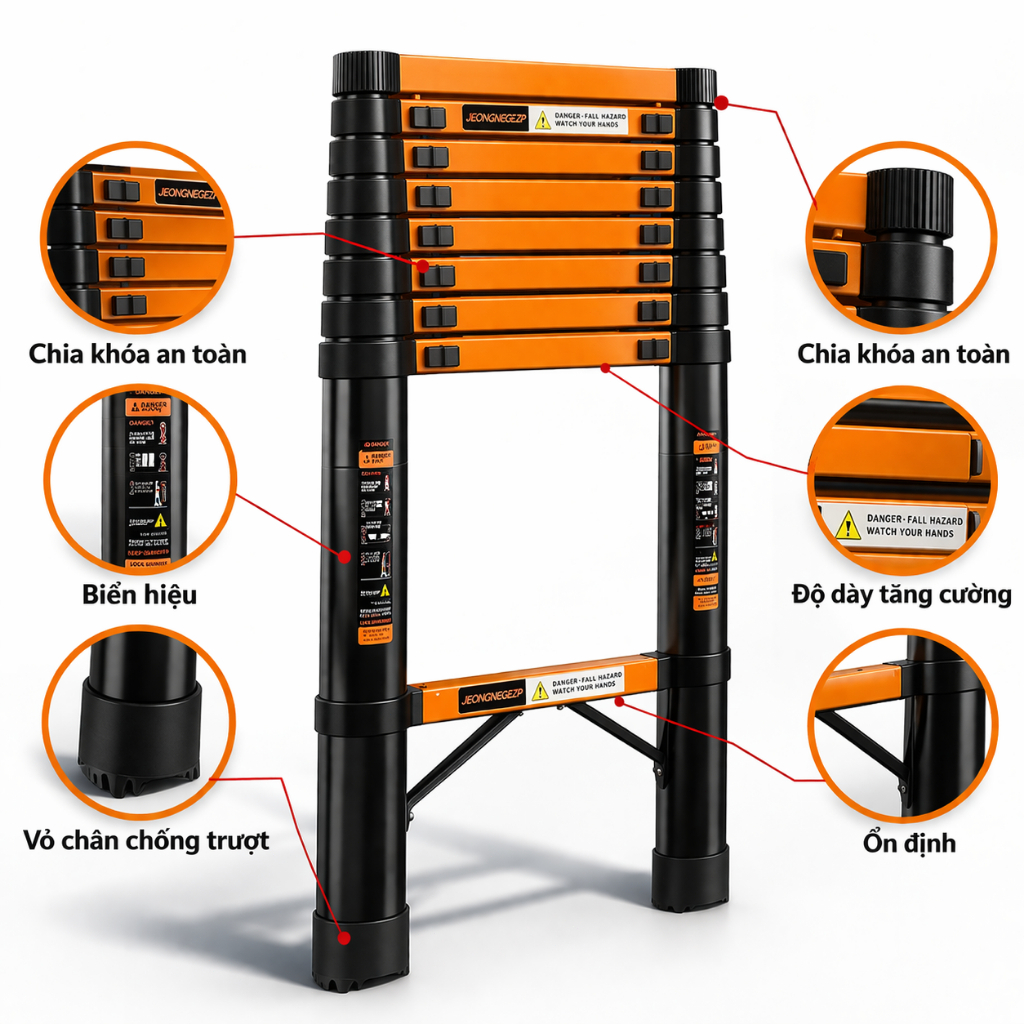 Thang Nhôm Rút Thẳng Thép Carbon Cao Cấp Nhập Khẩu - Cao 1.9M 2.7M 3.9M 4.3M 5.1M 5.9M