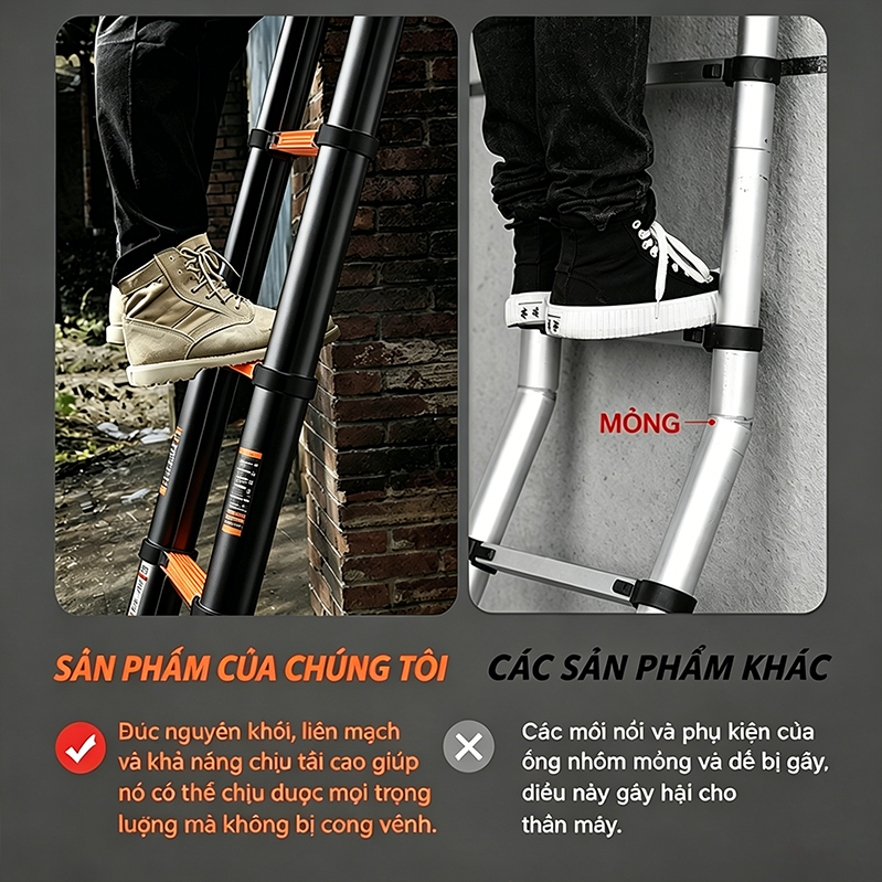 Thang Nhôm Rút Thẳng Thép Carbon Cao Cấp Nhập Khẩu - Cao 1.9M 2.7M 3.9M 4.3M 5.1M 5.9M