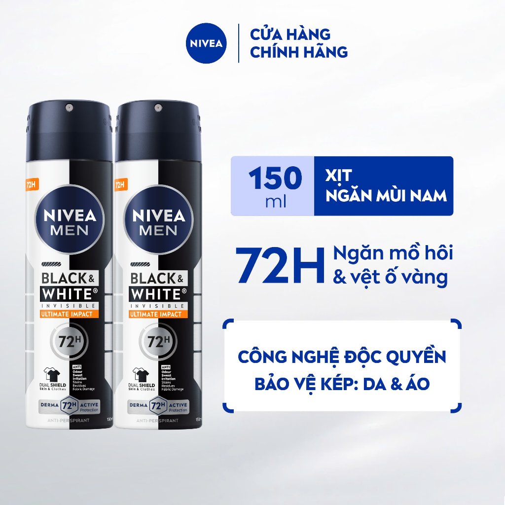 Bộ 2 Xịt Ngăn Mùi NIVEA MEN Black&White Hương Mạnh Mẽ/Hương Nguyên Bản/Hương Nước Hoa (150ml) - 85388x2/82241x2/98957x2