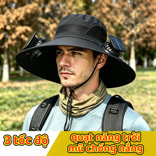 (TX)Mũ Vành Chống Nắng Kèm 2 Quạt Năng Lượng Mặt vườn làm ruộng mũ câu cá ngoài trời chống tia UV