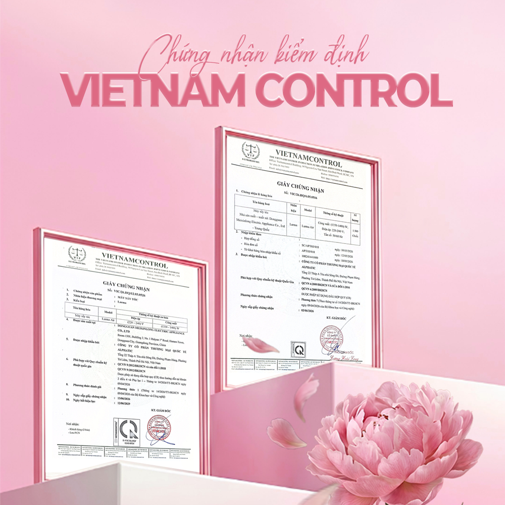 Máy sấy tóc ion âm Hàn Quốc Larma Air giảm xơ rối, sấy nhanh 3 phút, Chip nhiệt NTC không rát da đầu, Bảo Hành 12T