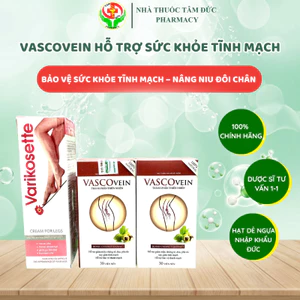 VASCOVEIN Hỗ Trợ Sức Khỏe Tĩnh Mạch Chiết Xuất Hạt Dẻ Ngựa - Hạt Nho - Hoa Hòe Hộp 30 Viên