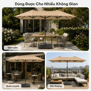 Ô Dù 2 Đầu 2.7m Nghiêng Riêng Biệt - 1 Cột, Che Nắng Lớn, Chống UV, Tiết Kiệm Không Gian, Cho Sân Vườn Quán Cafe