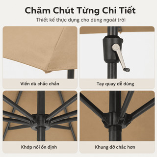 Ô Dù 2 Đầu 2.7m Nghiêng Riêng Biệt - 1 Cột, Che Nắng Lớn, Chống UV, Tiết Kiệm Không Gian, Cho Sân Vườn Quán Cafe