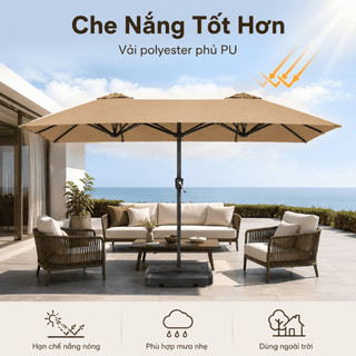 Ô Dù 2 Đầu 2.7m Nghiêng Riêng Biệt - 1 Cột, Che Nắng Lớn, Chống UV, Tiết Kiệm Không Gian, Cho Sân Vườn Quán Cafe