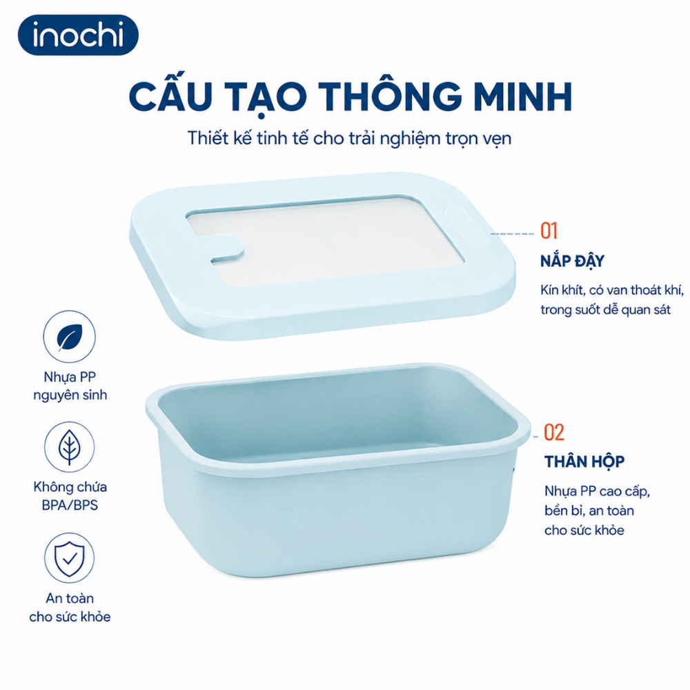 HỘP BẢO QUẢN thực phẩm Hokkaido Inochi 500ml, nhựa PP nguyên sinh an toàn, kháng khuẩn. Nắp Silicon