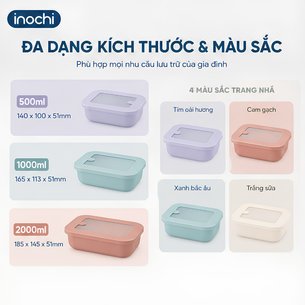 HỘP BẢO QUẢN thực phẩm Hokkaido Inochi 500ml, nhựa PP nguyên sinh an toàn, kháng khuẩn. Nắp Silicon
