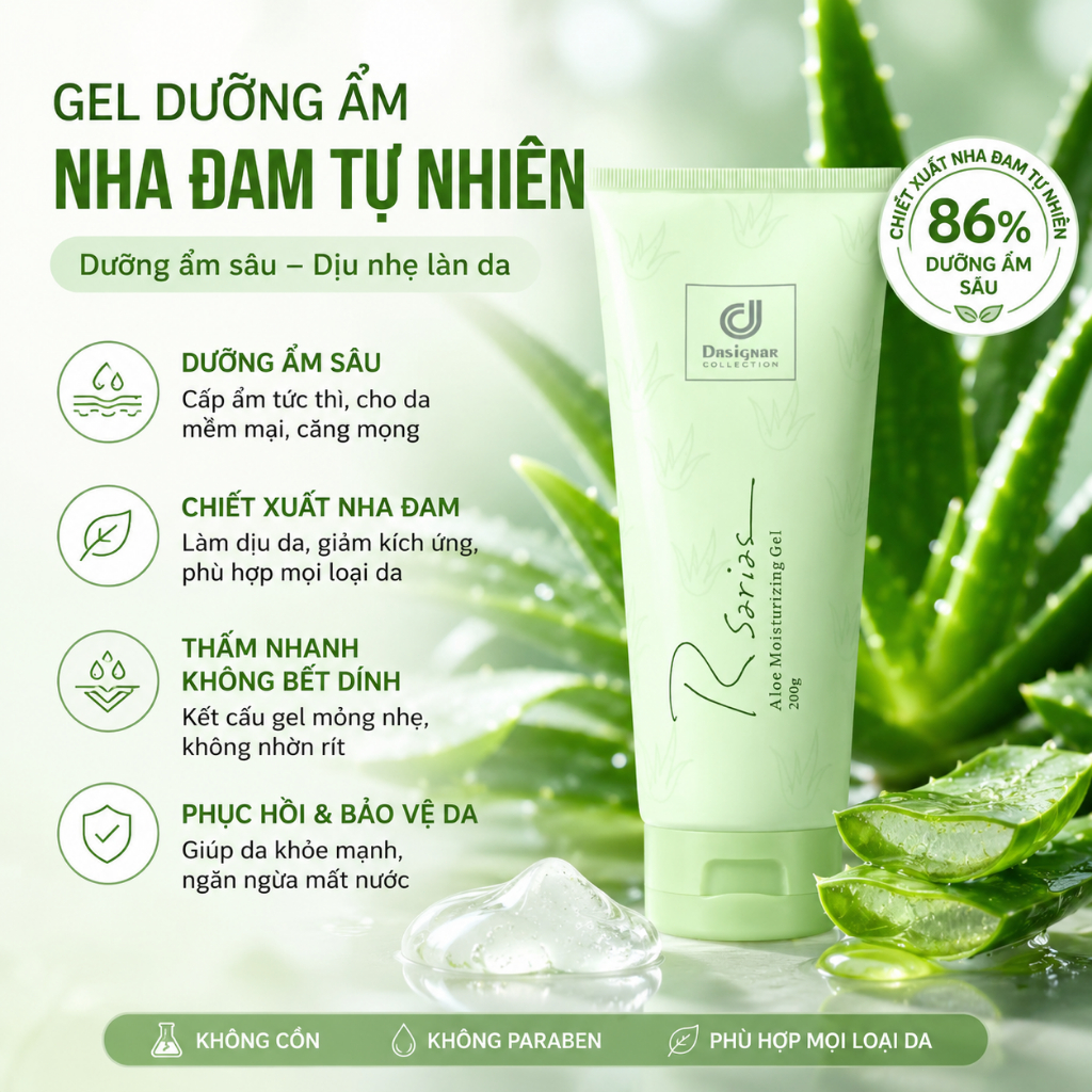 Rsarias 200g Gel Nha Đam Phục Hồi Da Khô Rát Cháy Nắng Dưỡng Ẩm Làm Dịu Da Nhạy Cảm