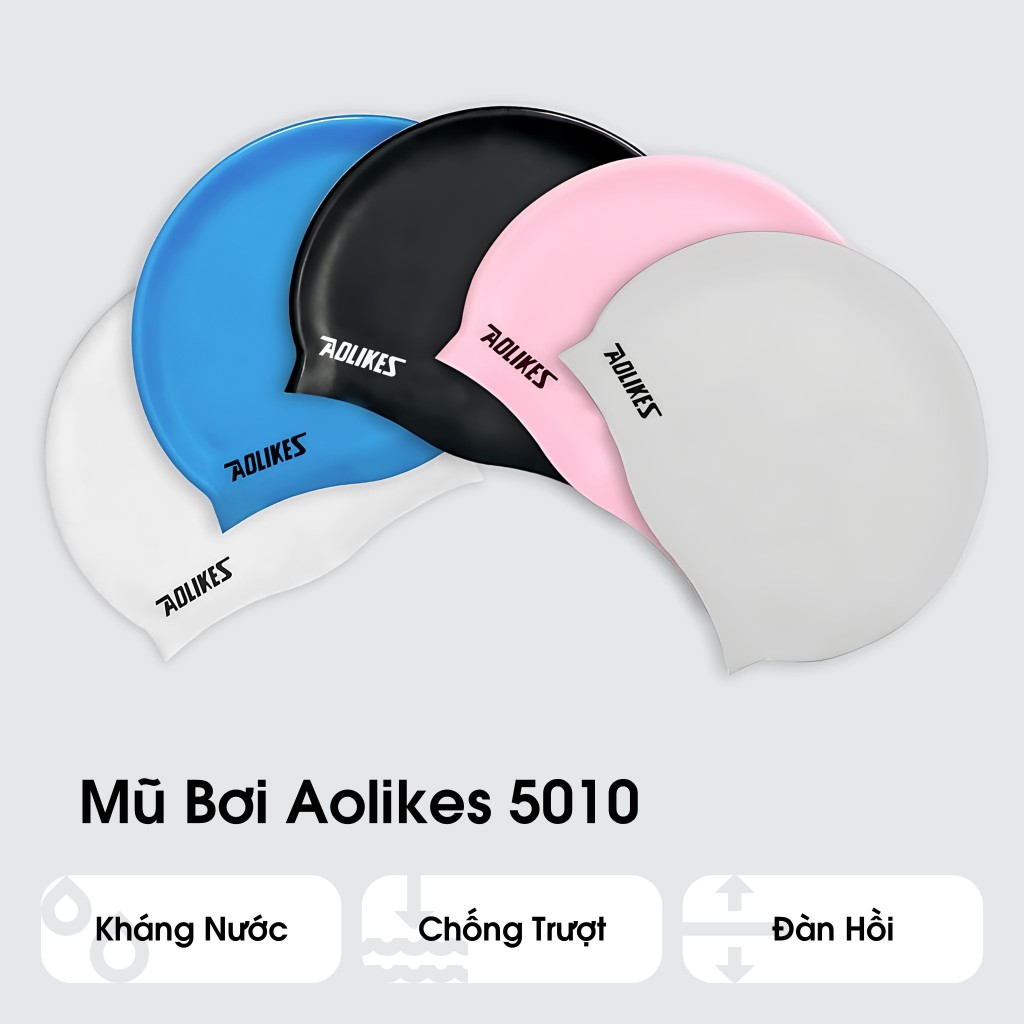Mũ Bơi Aolikes 5010 - Nón Bơi Người Lớn Nam Nữ Che Tai Silicon Chống Nước - AL5010